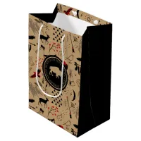 Buffalo Adventures Pattern Label Red/Kraft  ID599 Medium Gift Bag