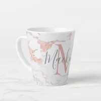 Girly Trendy Rose Gold Foil Marble Monogram Latte Mug