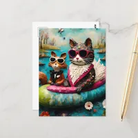 Funny Cat and Squirrel Float Trip Postcard