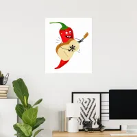 Guitar Playing Chilli Pepper, Funny Cartoon Poster