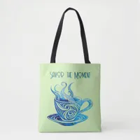 Artistic Blue Coffee Cup with Swirling Patterns Tote Bag