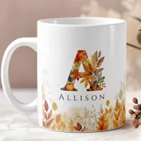 Fall Monogram Letter A Autumn Foliage Coffee Mug