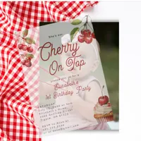 Summer Cherry On Top First 1st Birthday Overlay Vellum Invitations