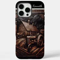 Leather Carved Tractor Scene iPhone 16 Pro Max Case