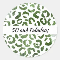 50 and Fabulous Green Cheetah Print Abstract Classic Round Sticker