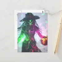 Pirate Witch Skeleton Halloween Postcard