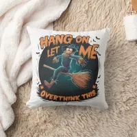 Halloween scarecrow flying through a spooky night throw pillow