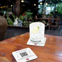 Business name qr code instagram brand color beverage coaster