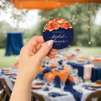 Elegant Navy Blue Golden Poppy Bridal Shower Classic Round Sticker