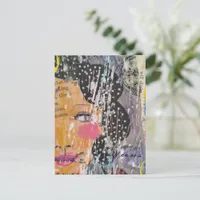 pretty abstract collage with face postcard