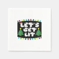 Let's Get Lit Christmas Tree Merry Funny Jokes Sat Napkins