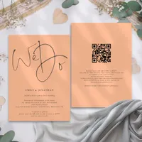 Modern Script We Do QR Code Peach Wedding Invitation