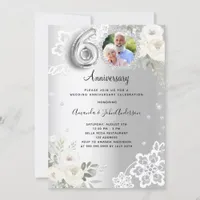 Silver diamonds florals 60th wedding anniversary invitation