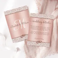 Trendy Rose Gold Glitter Damask Wedding Details Enclosure Card