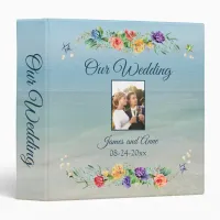 Elegant Floral Beach Ocean Wedding 3 Ring Binder