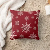 White Winter Snowflake on Red Throw Pillow