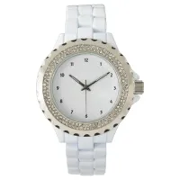 Womens Rhinestone White Enamel Watch Add Own