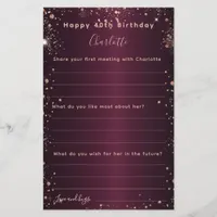 Burgundy rose gold sparkles birthday wishes card