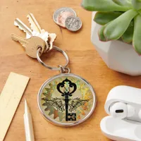 Monogrammed Steampunk Winged Key Rusty Cogwheel Keychain