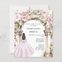 Pink florals arch dress Sweet 16 invitation