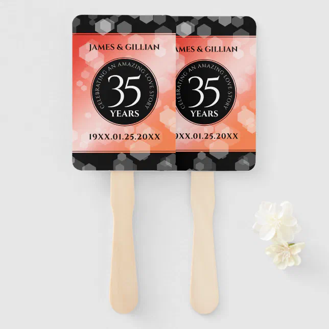 Elegant 35th Coral Wedding Anniversary Celebration Hand Fan