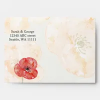 Pretty Red Poppies floral wedding envelope