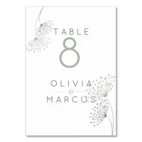 Simple Minimal Doodle Flowers Sage Green and Grey Table Number