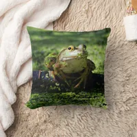 Cute Green Frog Strikes a Pose on the Hose Throw Pillow