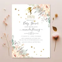 Pink and Gold Fairy themed Girl Baby Shower Invitation