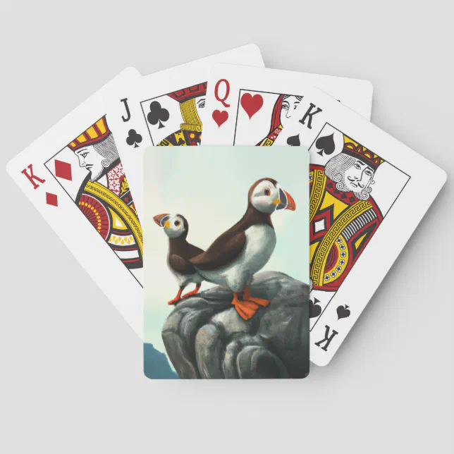 Cute Atlantic Puffins Seabirds on the Rocks Poker Cards