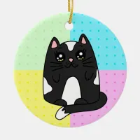 Black and White Tuxedo Cat  Ceramic Ornament