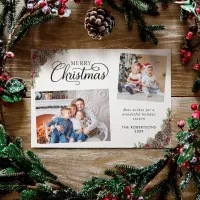 Rustic Watercolor Botanical 2 Photo Christmas Holiday Card