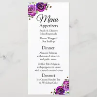 Decorative Elegant Purple Roses Wedding Menu Card