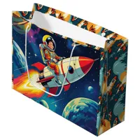 Cute Rockets in Space Astronaut Birthday Large Gift Bag