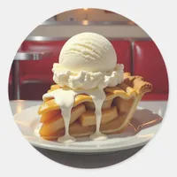 Apple Pie and Vanilla Ice Cream at Diner Classic Round Sticker