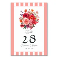 Pink, Coral and Fuschia Floral Wedding Table Number