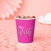 Modern Girly Hot Pink Gold Glitter Let's Party Paper Cups