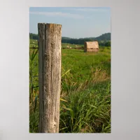 Rural Farm Fence Post and Hay Bales Poster