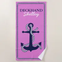 Rope and Anchor Navy Deckhand ID402 Beach Towel