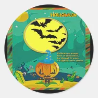 Halloween Night Jack o' Lantern Wizard Scene Classic Round Sticker