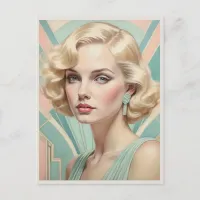 Art Deco Inspired Retro Woman Elegant Lady Picture Postcard