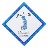 Graduation Blue Leopard  Graduation Cap Topper