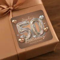 Elegant Golden Bronze Silver 50th Birthday Square Sticker