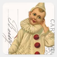 Vintage Clown Postcard Digital Art Square Sticker