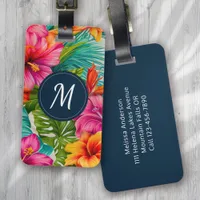 Tropical Floral Hibiscus Monogram Luggage Tag