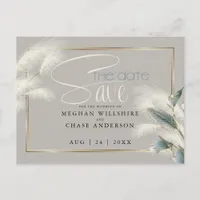 Save the Date Pampas Grass Teal Anthurium Postcard