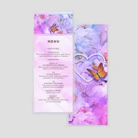 Heart Pearls Pink Roses Butterflies Wed Laminated Menu