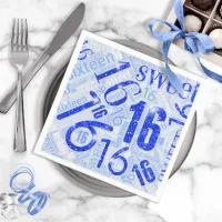 Sweet Sixteen Sparkle Word Cloud Blue Blk ID265 Napkins