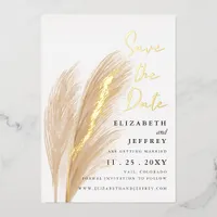 Rustic Boho Pampas Photo Save The Date Foil Invitation
