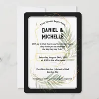 Modern Arched Black Gold Wedding Botanical Theme Invitation